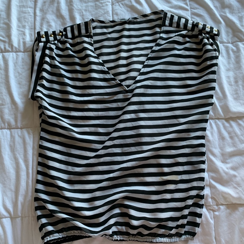 Black and white striped sheer shirt